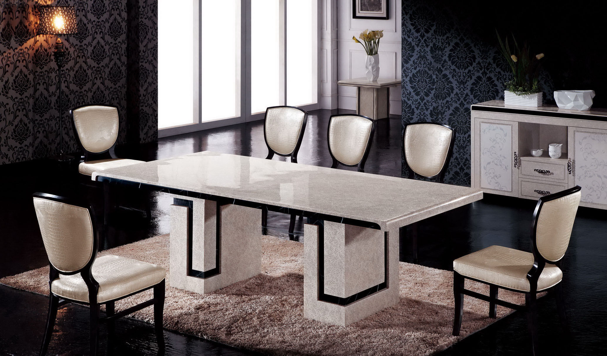 Zina Marble Dining Table with 8 Chairs | Marble King
